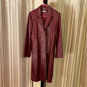 Striking and stylish vintage red red leather coat by Shin Choi